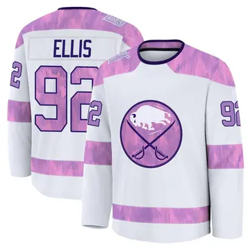 Men's Colten Ellis Buffalo Sabres ＃92 Premium White 2024 Hockey Fights Cancer Practice Jersey