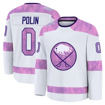 Men's Jason Polin Buffalo Sabres ＃0 Premium White 2024 Hockey Fights Cancer Practice Jersey
