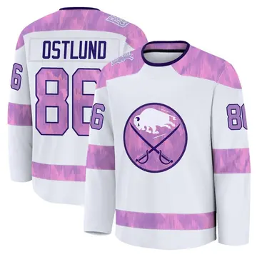 Youth Noah Ostlund Buffalo Sabres ＃86 Premium White 2024 Hockey Fights Cancer Practice Jersey